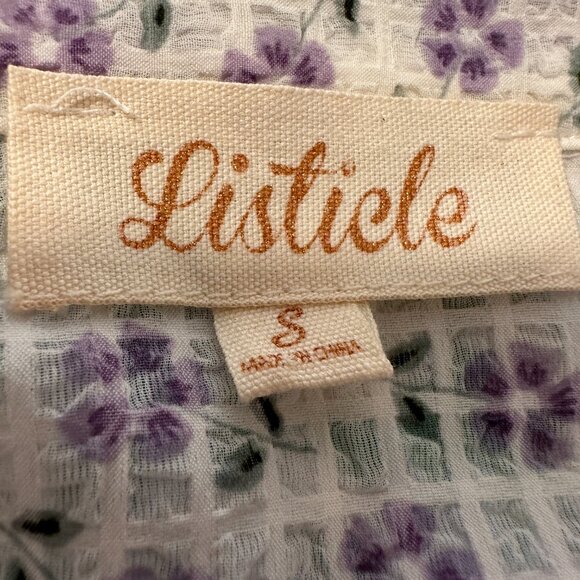 Listiel Long Sleeve Wome's Button Down Oversized Top with Lavender Flowers Sz S - Picture 5 of 8